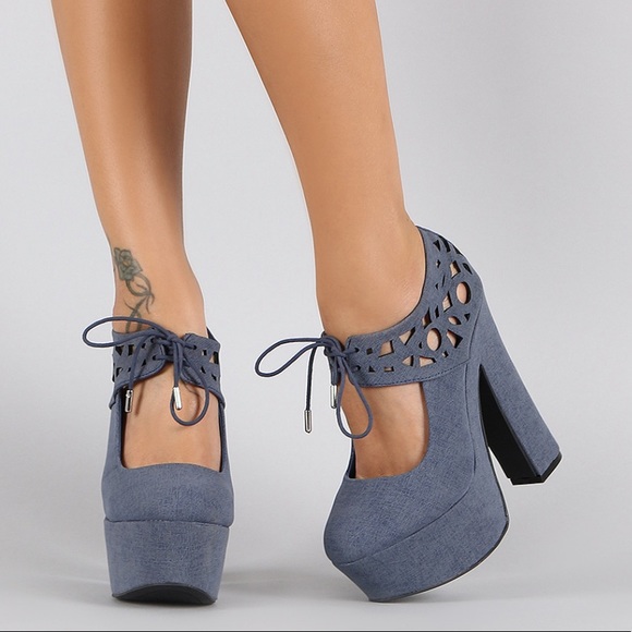Dollhouse Shoes - DOLLHOUSE Blue Denim CutOut Heels